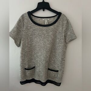 White House Black Market Tweed Top, Black/White, Size: L